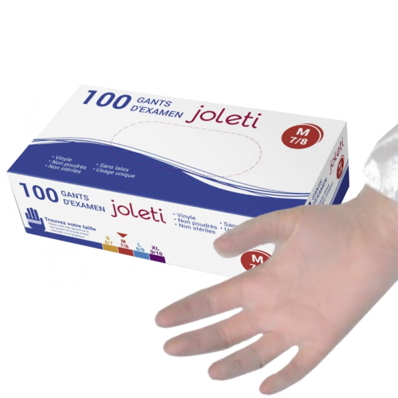 Gants vinyle Joleti non poudrés non stériles (boite de 100)