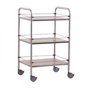 Guéridon médical avec galeries amovibles (3 plateaux) – inox