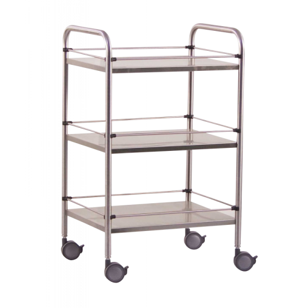 Guéridon médical avec galeries amovibles (3 plateaux) – inox