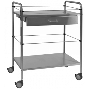 Guéridon médical avec tiroir Holtex (2 plateaux) – inox