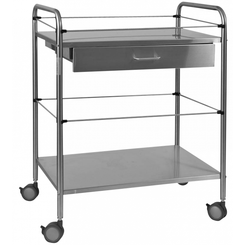 Guéridon médical avec tiroir Holtex (2 plateaux) – inox