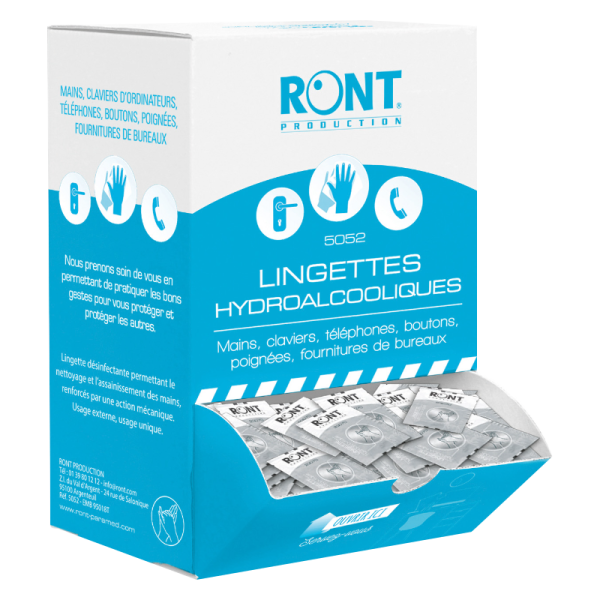 Lingette imprégnée de gel hydroalcoolique (boite de 250)