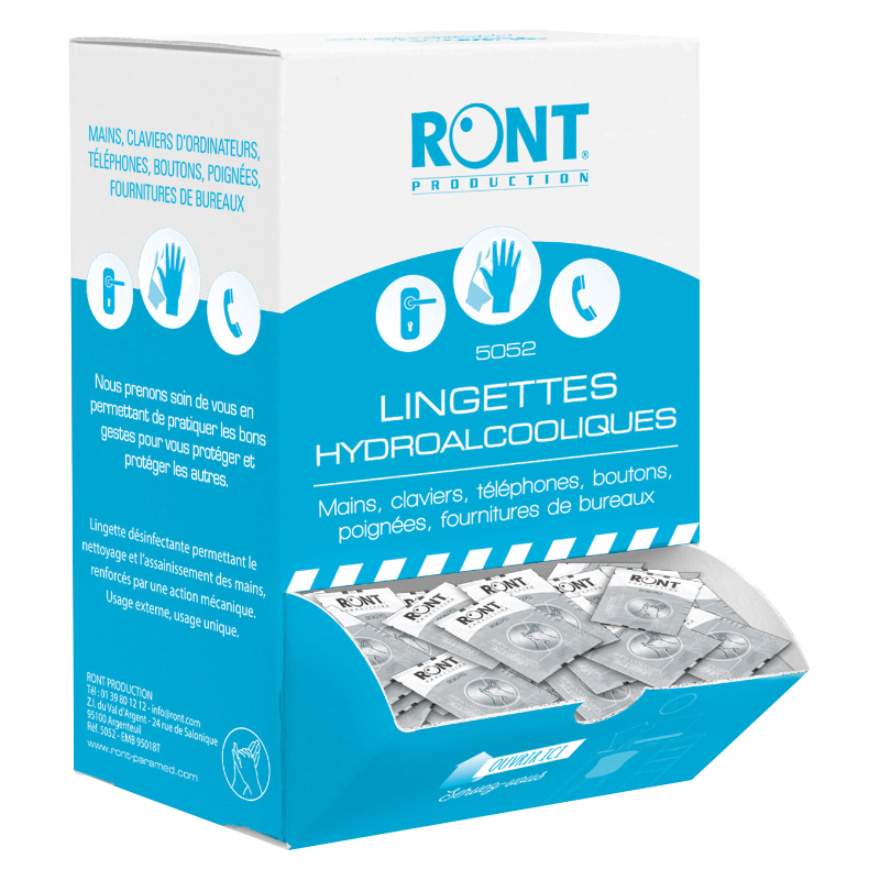 Lingette imprégnée de gel hydroalcoolique (boite de 250)