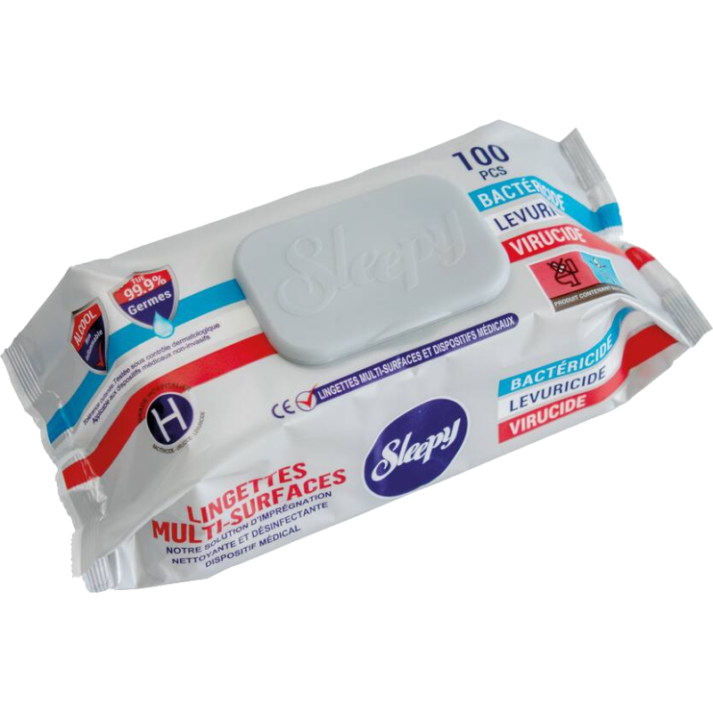 Lingettes désinfectantes avec alcool Sleepy multi-surfaces (sachet de 100)