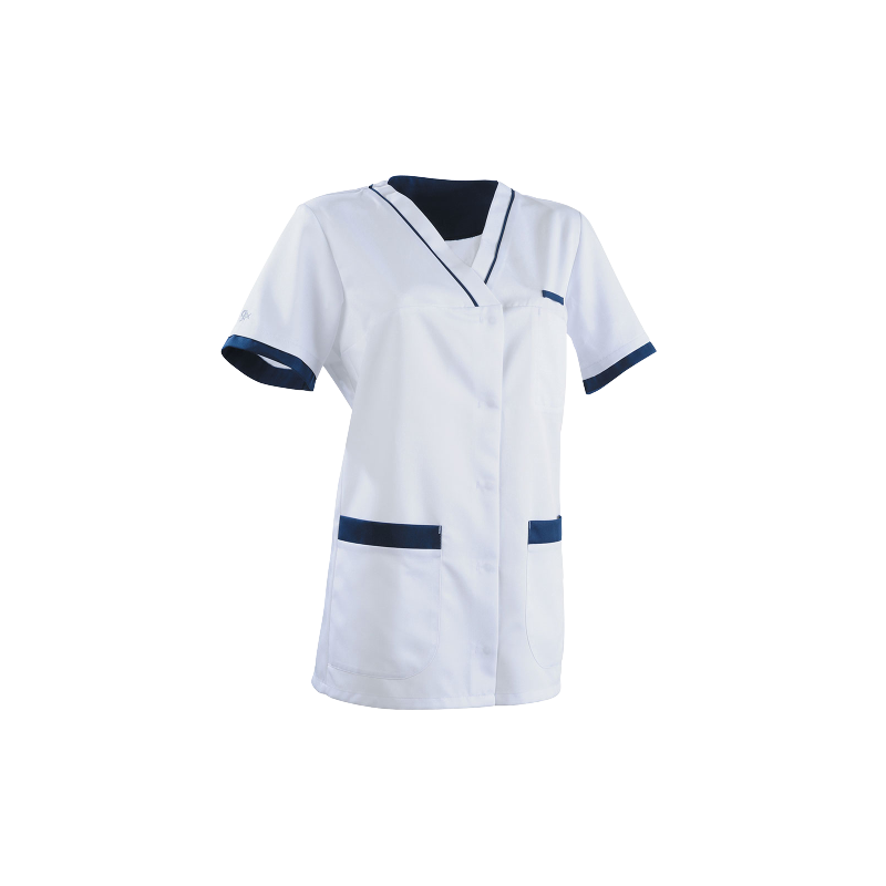 Tunique médicale femme en lyocell Lafont Alexandra (blanc et bleu marine)